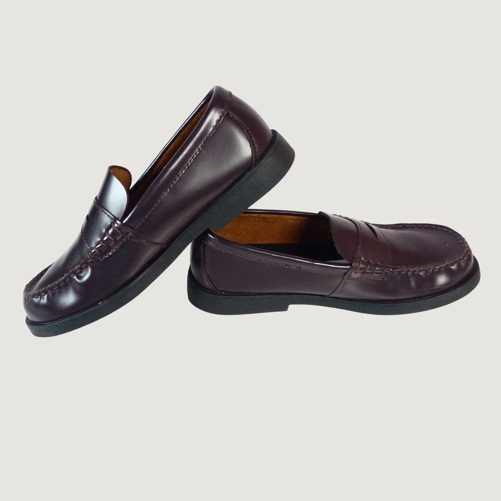 Sperry Colton Penny Loafer Leather Boys 5M Burgundy Dress Shoes Dark Brown NWOB